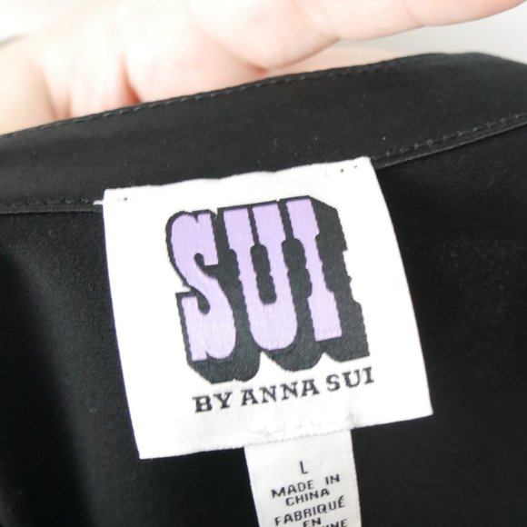Sui by Anna Sui Black Blouse Silky with Lace and Embroider Details Large - Picture 14 of 16